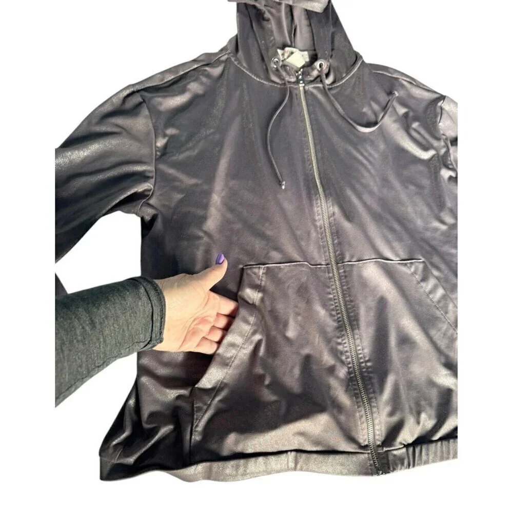 H&M x Coachella Women's Sz L Metallic Silver Hooded Zip Up Jacket Festival